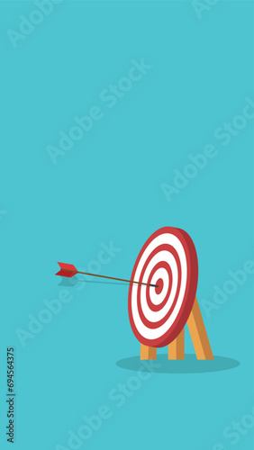 Red arrow hits the target center. Business challenge failure and success concept. 
