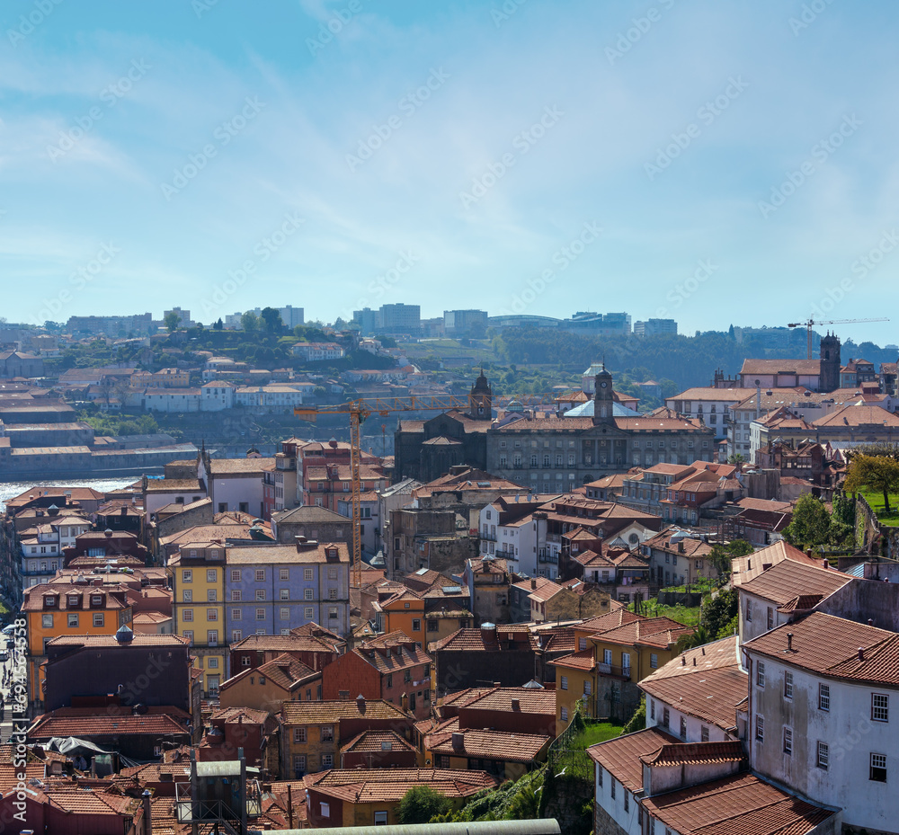 Porto city top cityscape spring view (Portugal). People are unrecognizable.