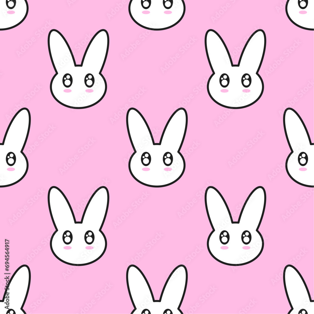 Fototapeta premium White cute bunnies on pink background. Vector seamless pattern. Best for textile, print, wallpapers, and festive decoration.