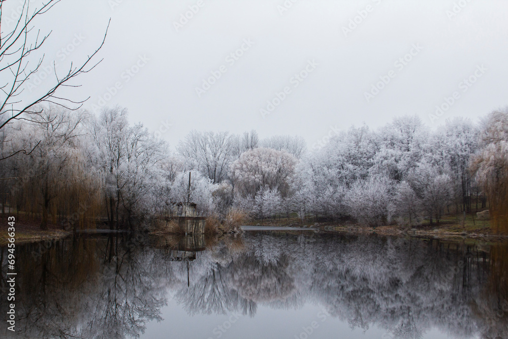 Winter landscape in Moldova on a cloudy day.