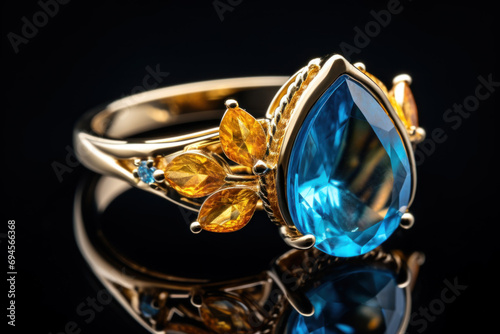 Golden ring with big sapphire or topaz