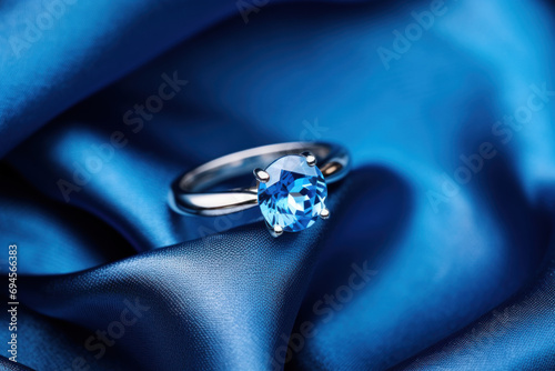 Golden ring with big sapphire or topaz photo