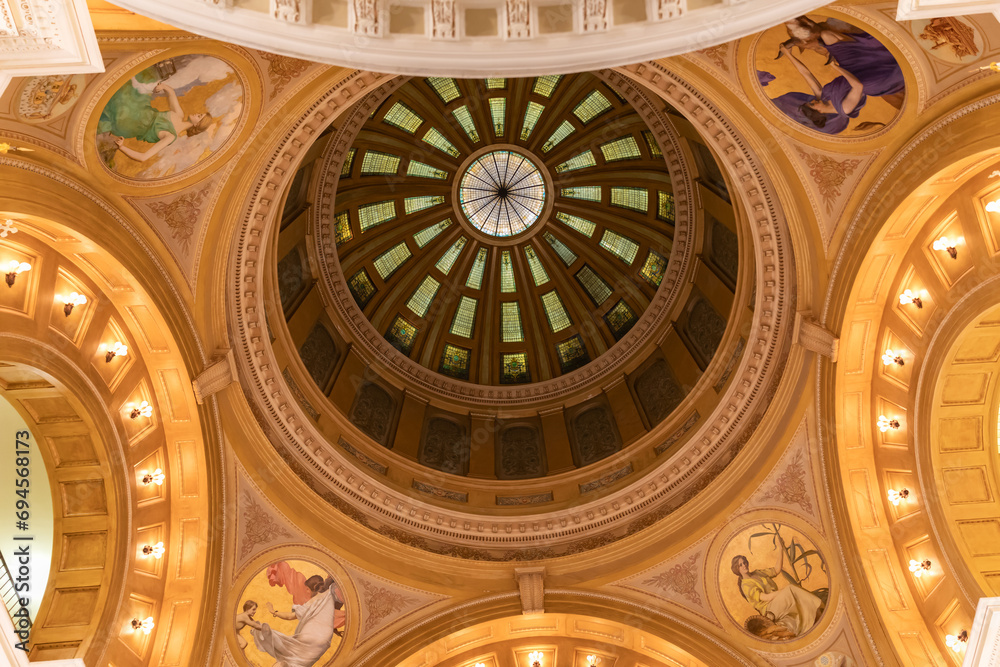 Looking Up Inside The Rotunda Dome of the Pierre, South Dakota Capitol Building 