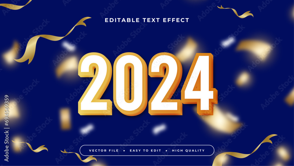 Gold white and blue 2024 3d editable text effect - font style Stock ...