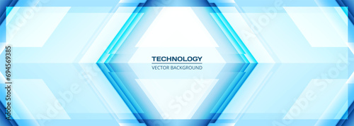 Technology 3D light blue wide abstract background with rhombus frame. Digital hi tech abstract geometric modern gaming banner design. Vector illustration