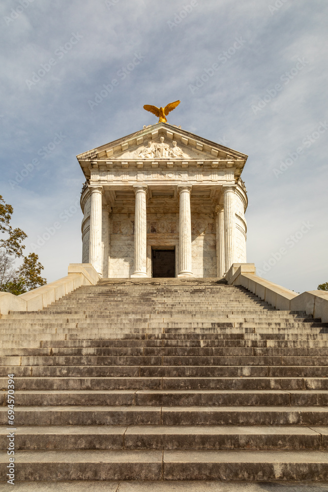 Looking up the Steps to the Illinois Civil War Memorial Monument at Vicksburg National Military Park in Mississippi