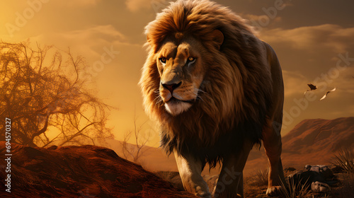 lion on the hunt  wild lion  lion in svannah lion