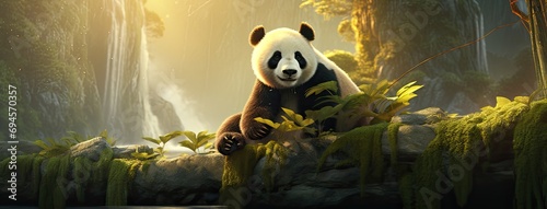 a playful and happy panda in China, the joy and essence of this iconic creature against a contemporary backdrop © lililia