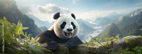 a playful and happy panda in China, the joy and essence of this iconic creature against a contemporary backdrop