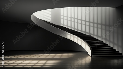 Room with staircase with shadows on the wall-