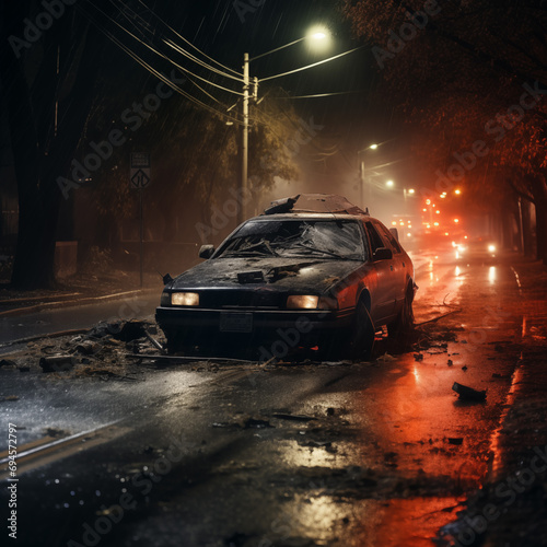 Car accident on the road at night in winter. Car accident on the road