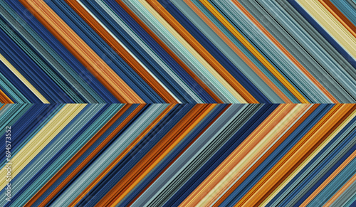 Harmonious striped geometric pattern composed of big amount of thin blue and orange stripes.