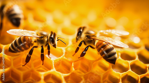 Deux abeilles en train de communiquer dans une ruche. photo