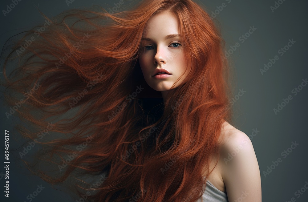 Obraz premium Beautiful brunette with loose hair. Female portrait with colorful painted face. Generate ai