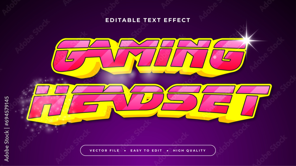 Pink yellow and purple violet gaming headset 3d editable text effect - font style