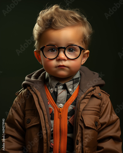 Child Model in Hipster Glasses and Jackets