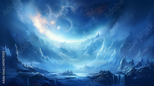 Astral Serenity Realistic Abstract Nature Wallpaper with Ethereal Snow Beauty. Generative AI © Gennie Fx