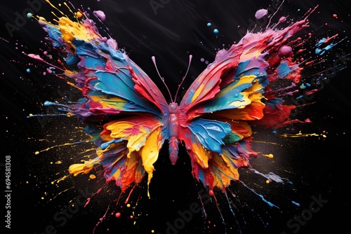 Colorful butterfly made from paint flying