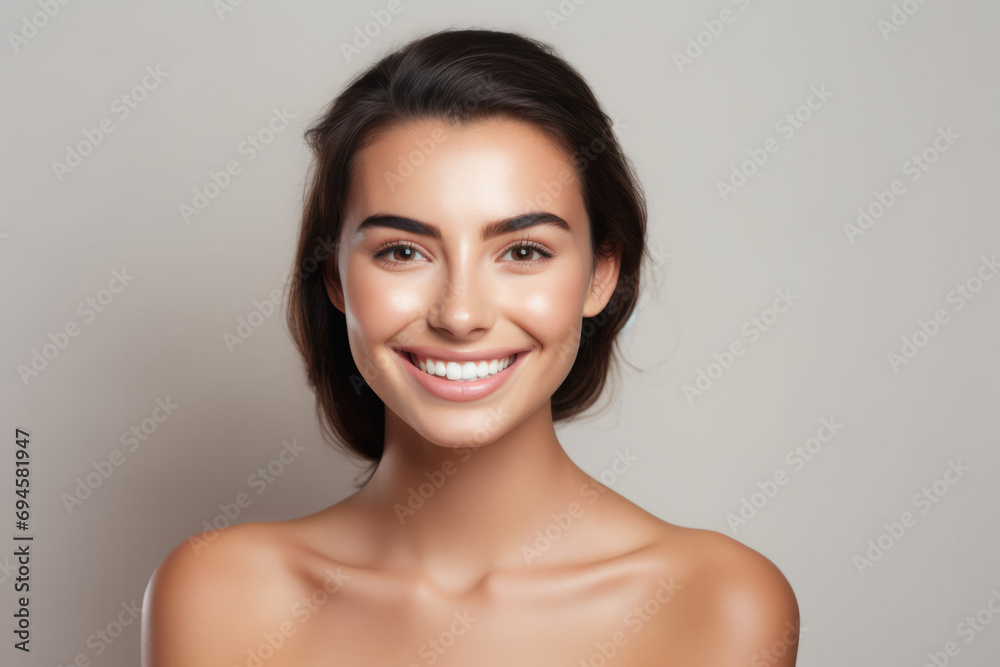 Portrait of a beautiful young brunette woman with clean fresh skin. Portrait of a beautiful young brunette woman with clean fresh skin.