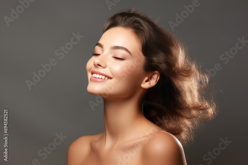 Portrait of a beautiful young brunette woman with clean fresh skin.