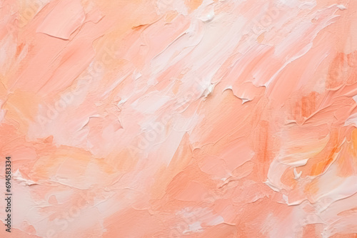 Abstract painting with creamy texture, featuring shades of peach, pink, and white, artistically smeared on canvas