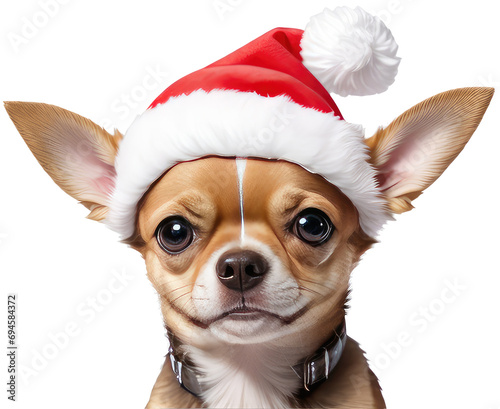 Chihuahua dog wearing santa claus hat isolated on a transparent background © CFK
