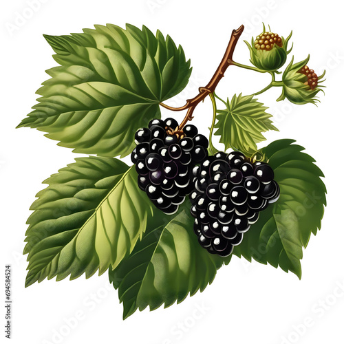 branch with blackberry vintage illustration drawing. Isolated on transparent background