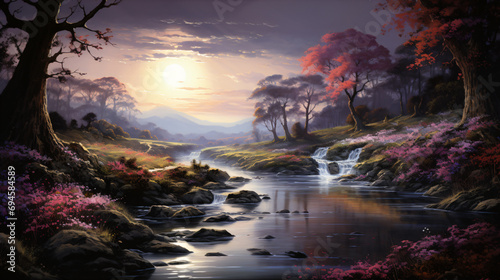 The Tranquility and Serenity of Peaceful Landscapes Wallpaper. Generative AI © Gennie Fx