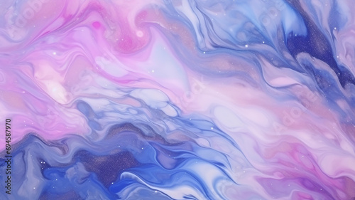 Abstract watercolor background. Liquid marble pattern. Blue, pink, purple colors