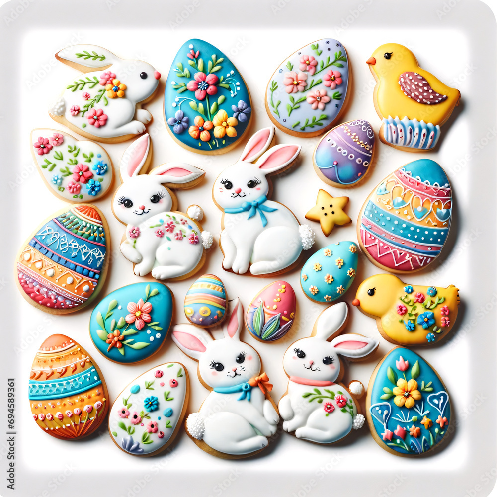 Easter Delights: Iced Cookies Shaped as Bunnies and Eggs