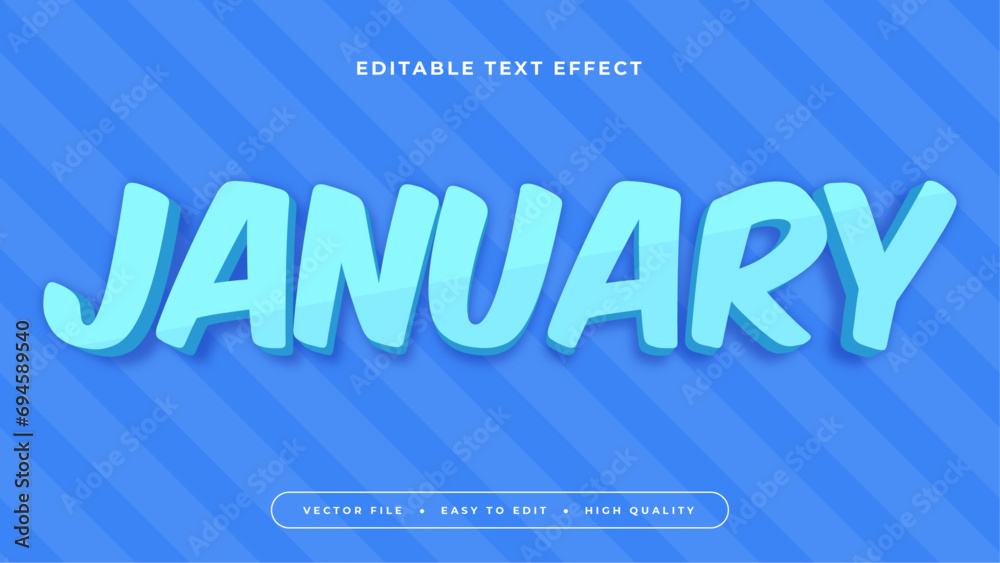 Blue january 3d editable text effect - font style - obrazy, fototapety, plakaty 
