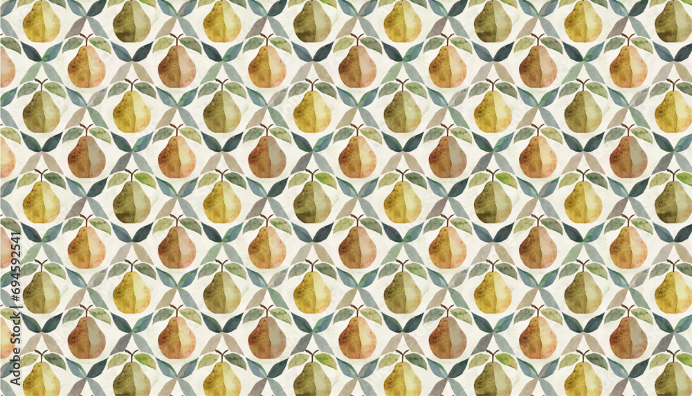 retro pop seamless pear motif watercolor pattern, vector graphic resources