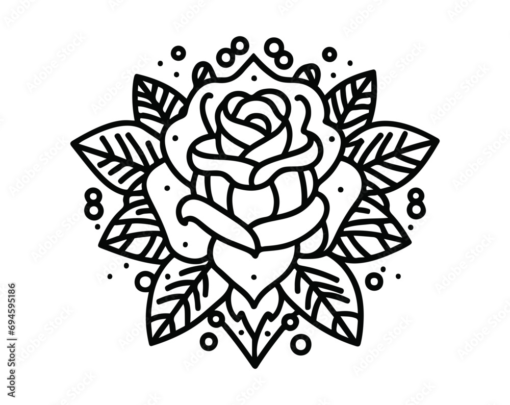 Old tattoo school black rose symbol isolated on transparent background, vector illustration. vintage tattoo Old tattoo school black rose symbol isolated on transparent background, vector illustration. vintage tattoo