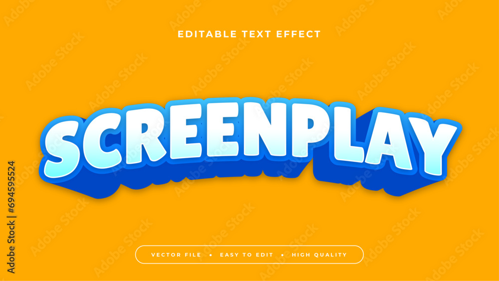 Blue orange and white screenplay 3d editable text effect - font style