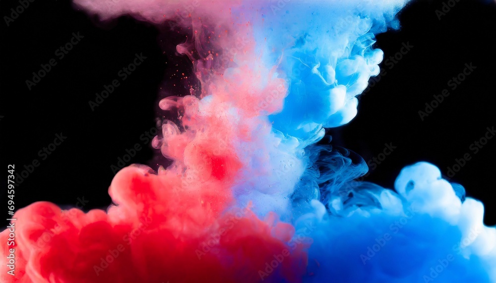 Red blue color smoke. Paint water splash.