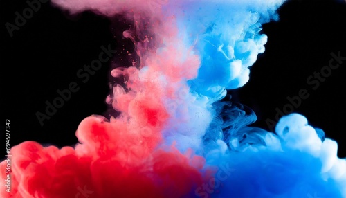 Red blue color smoke. Paint water splash.