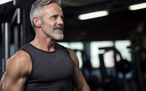 Happy mature man in a gym.