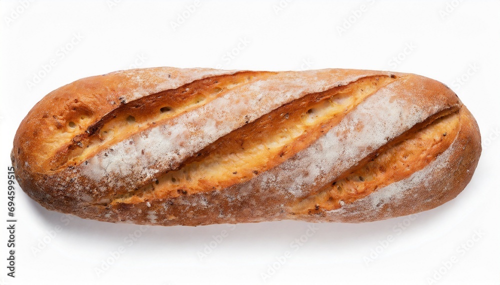 Freshly baked baguette isolated on white background