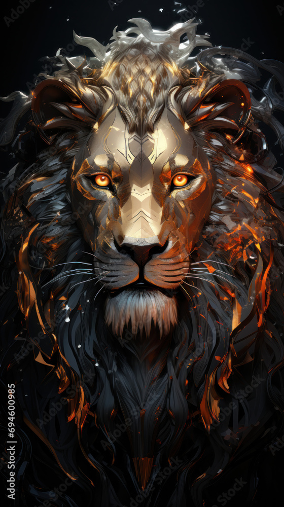 Fire lion for modern poster or tattoo.