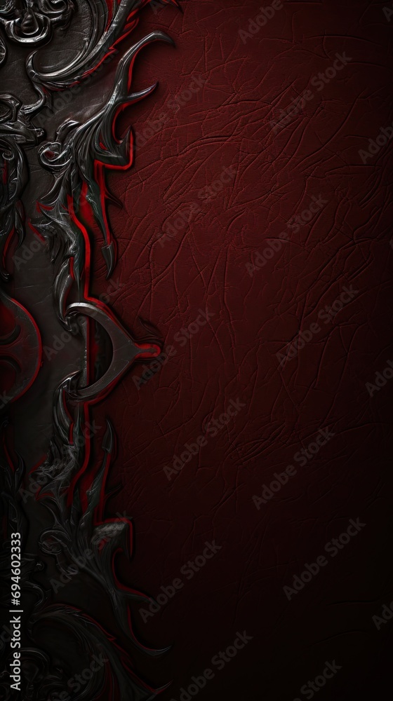 Stylized Realism Warcraft Background Texture in Dark Red, Black and Silver Gray - Fantasy Elements Wallpaper with Empty Copy Space for Text - Unique Textures created with Generative AI Technology