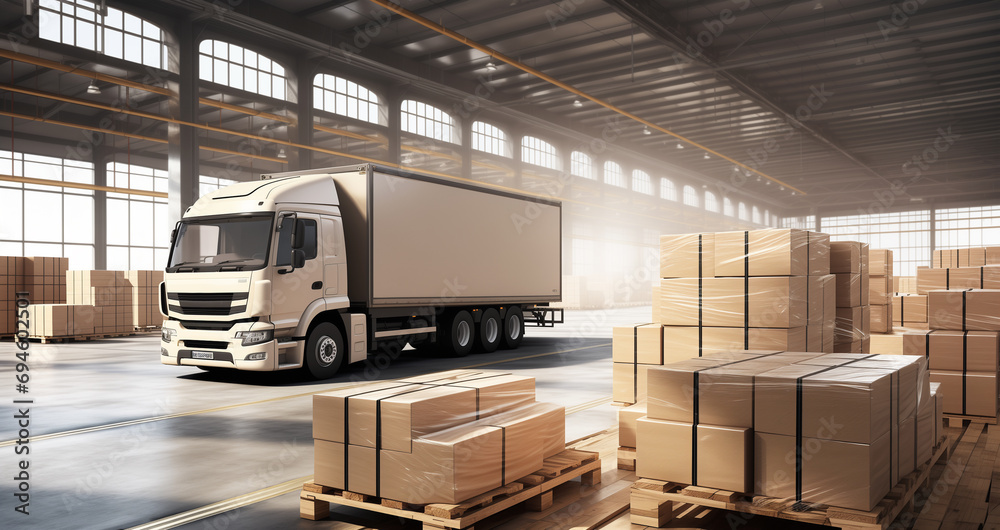 Cargo transport waiting for loading at logistic center