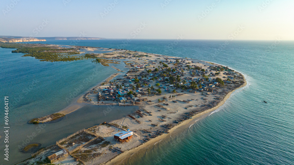 Drone picture of a small fishing village in Madagascar - obrazy, fototapety, plakaty 