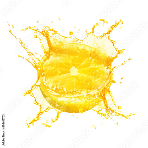 Lemon with splashing juice isolated on white