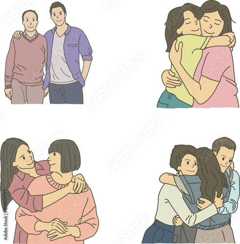 set of people hugging each other