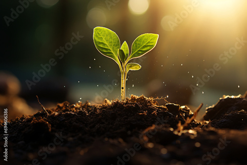 Spring seedling growth and sprouting scene illustration, Arbor Day environmental protection concept background