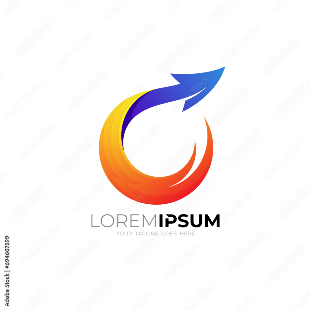 Arrow logo with circular design template, 3d colorful design Arrow logo with circular design template, 3d colorful design