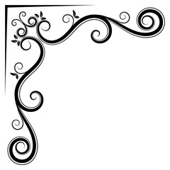 Thin line vintage corner. Medieval period of the Victorian dynasty. Fancy black monogram frame design element abstract icon collection Flower simple symbol