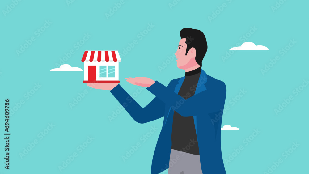 businessman offer franchise to customer for investment, business marketing system all over the world franchise business, businessman offering franchise concept vector illustration