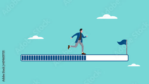 businessman running on success loading bar success process in progress vector illustration suitable for describe process to success