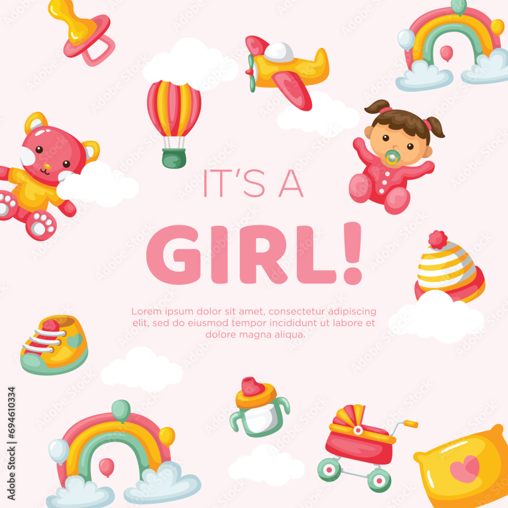 Fototapeta premium Template hand drawn baby announcement background design